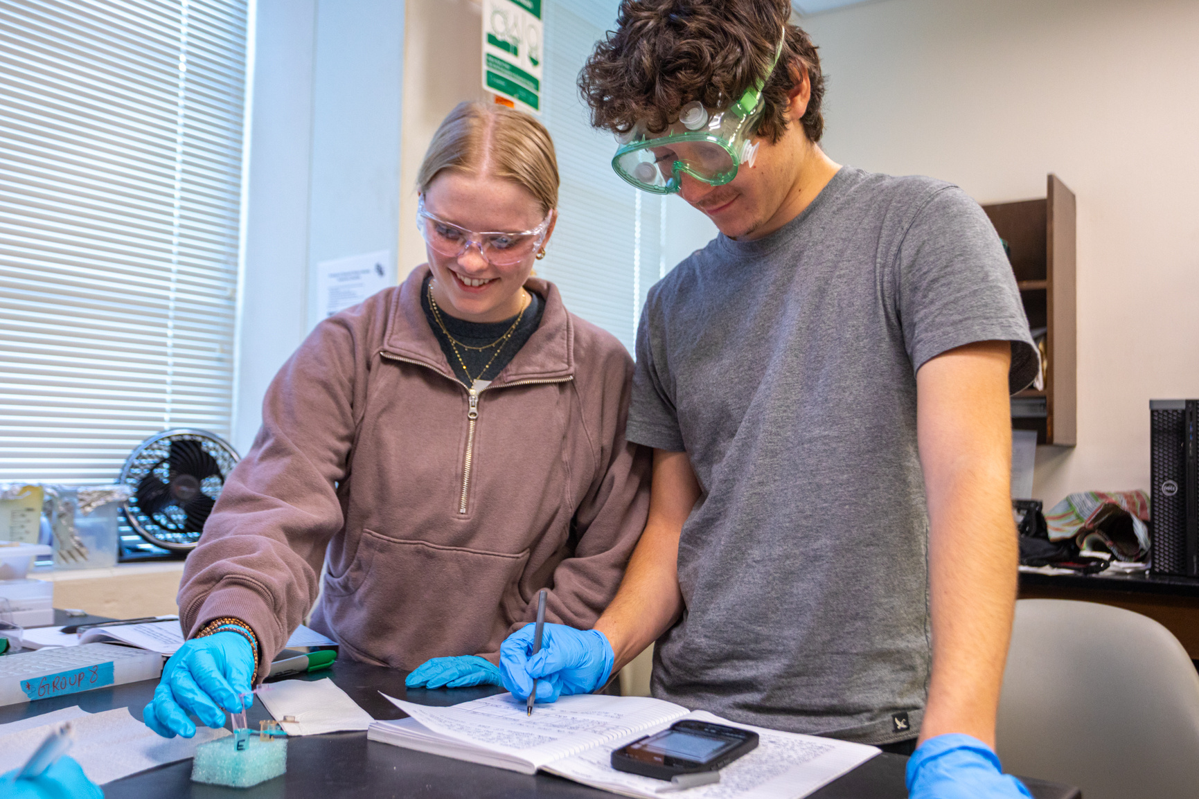 Chemistry students test samples during a laboratory class inside the Lehmann Chemistry Building. Series produced for Stephen F. Austin State University marketing material, 2025.