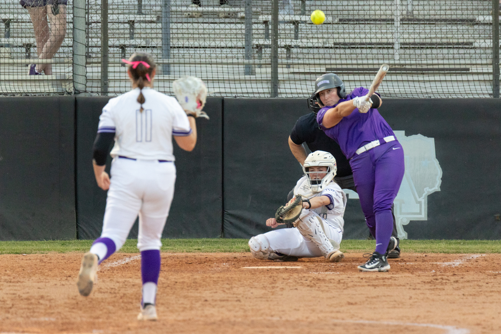 Tarleton State University senior infielder Katy Schaefer hits a home run over center field during the sixth inning, securing Tarleton's win over SFA. SFA lost 4-5 on April 5, 2024.